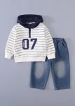 Striped Hooded Jeans Set