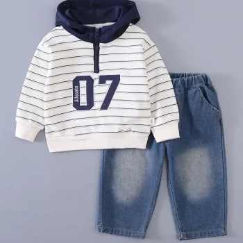 Striped Hooded Jeans Set