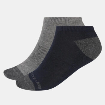 Cotton Nylon Blend Elastane Stretch Solid Low Show Socks with StayFresh Treatment - Navy & Mid Grey Melange